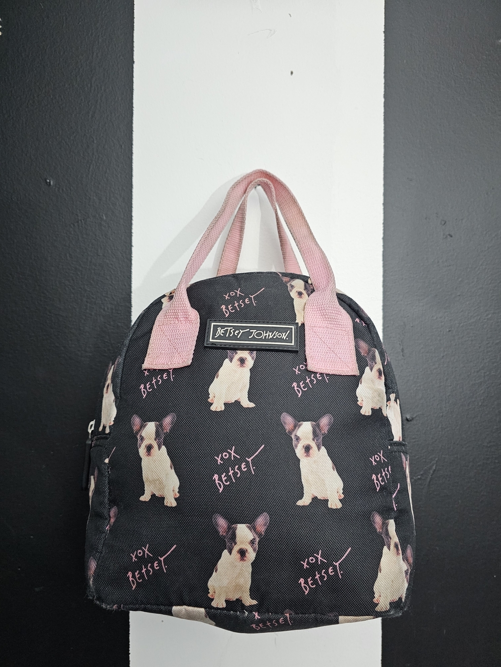 Betsey Johnson Black & Pink Puppy Thermal Lunch Bag